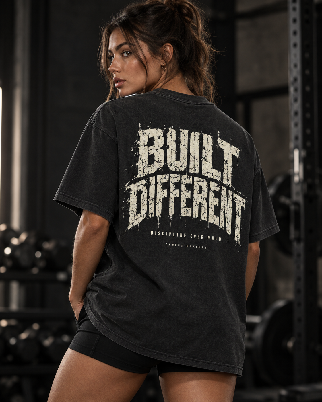 Built Different Oversized T-Shirt Unisex mit Backprint – Bild 2 | Corpus Maximus