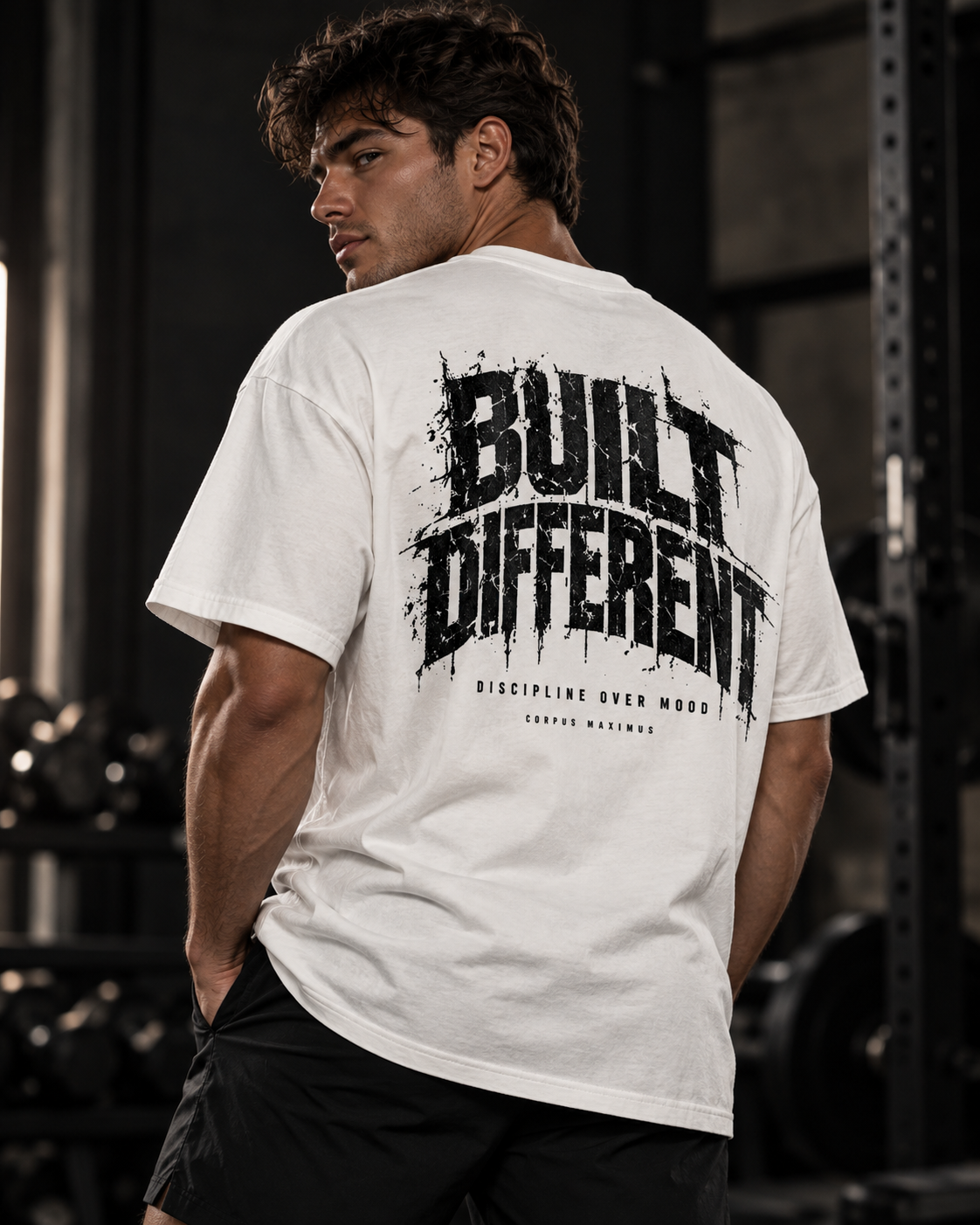 Built Different Oversized T-Shirt Unisex mit Backprint – Bild 3 | Corpus Maximus