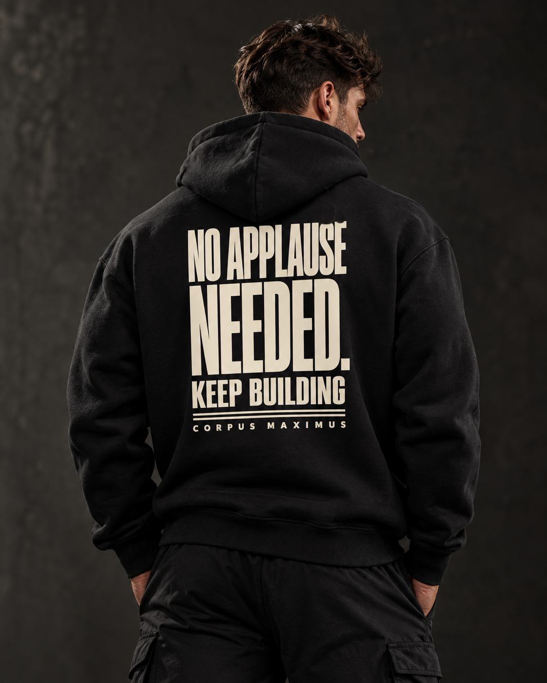 No Applause Needed Oversized Hoodie Unisex mit Backprint – Bild 1 | Corpus Maximus